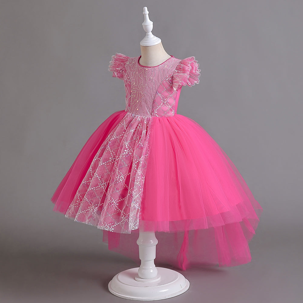 Girls Fuchsia Self Design Maxi Dress