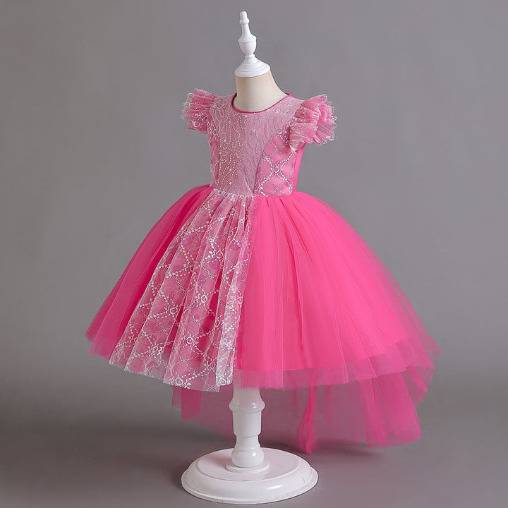Girls Fuchsia Self Design Maxi Dress