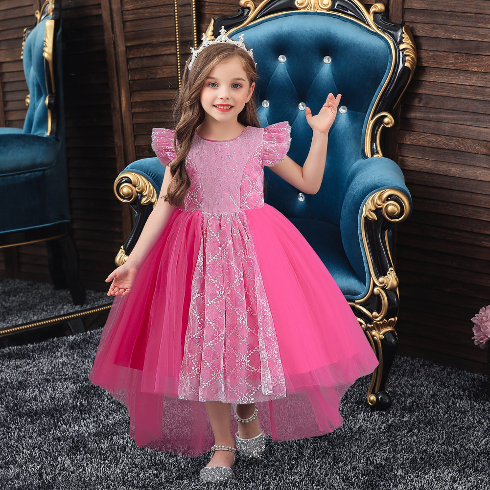 Girls Fuchsia Self Design Maxi Dress