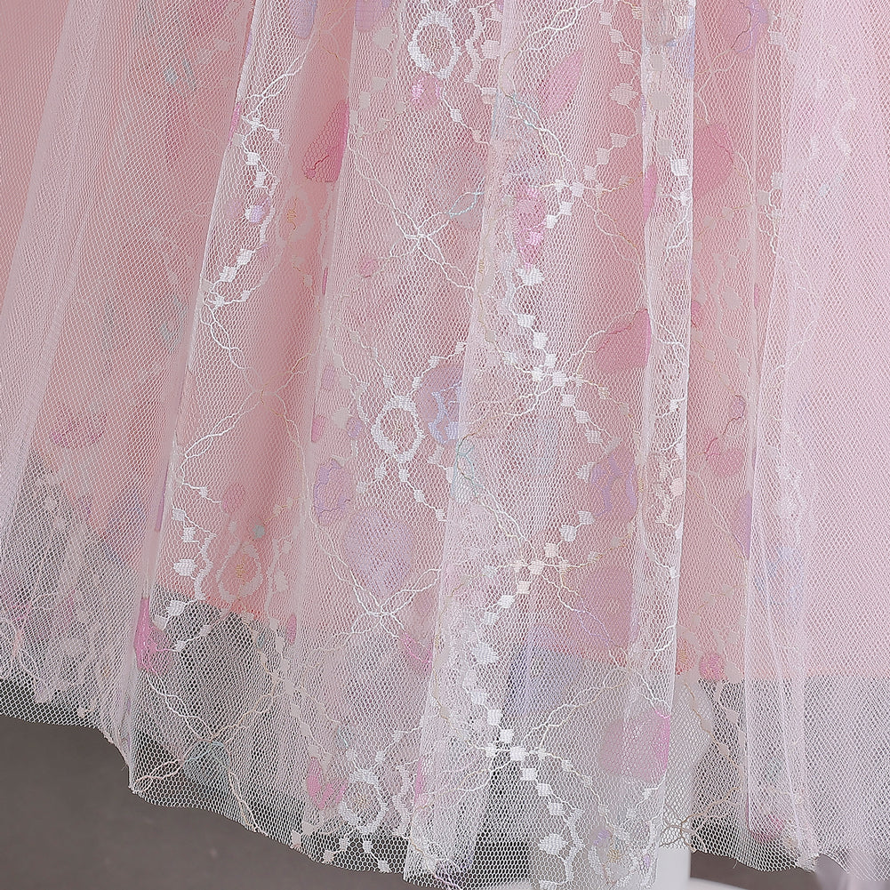 Girls Pink Self Design Flutter Sleeves Sequinned Fit and Flare Dress