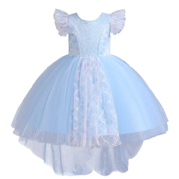 Blue Self Design Gathered Balloon Maxi Dress