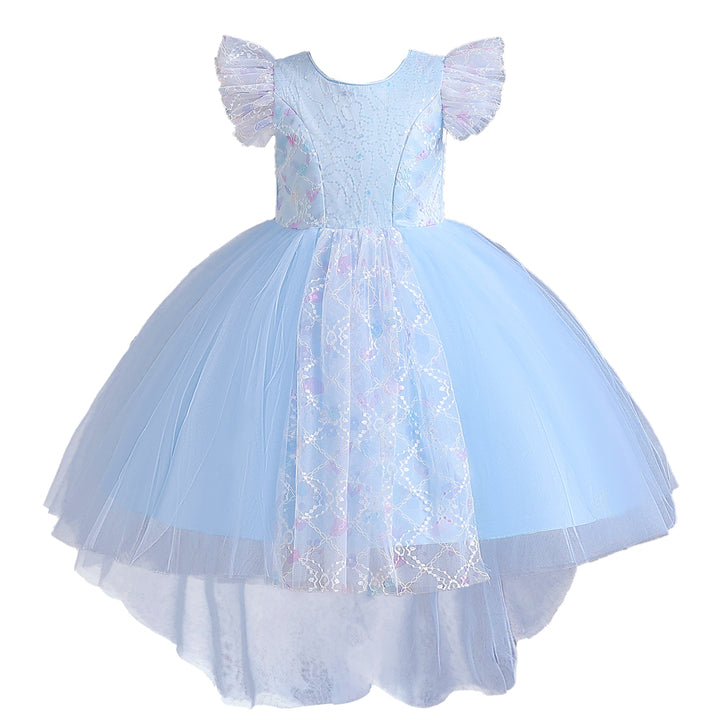 Blue Self Design Gathered Balloon Maxi Dress