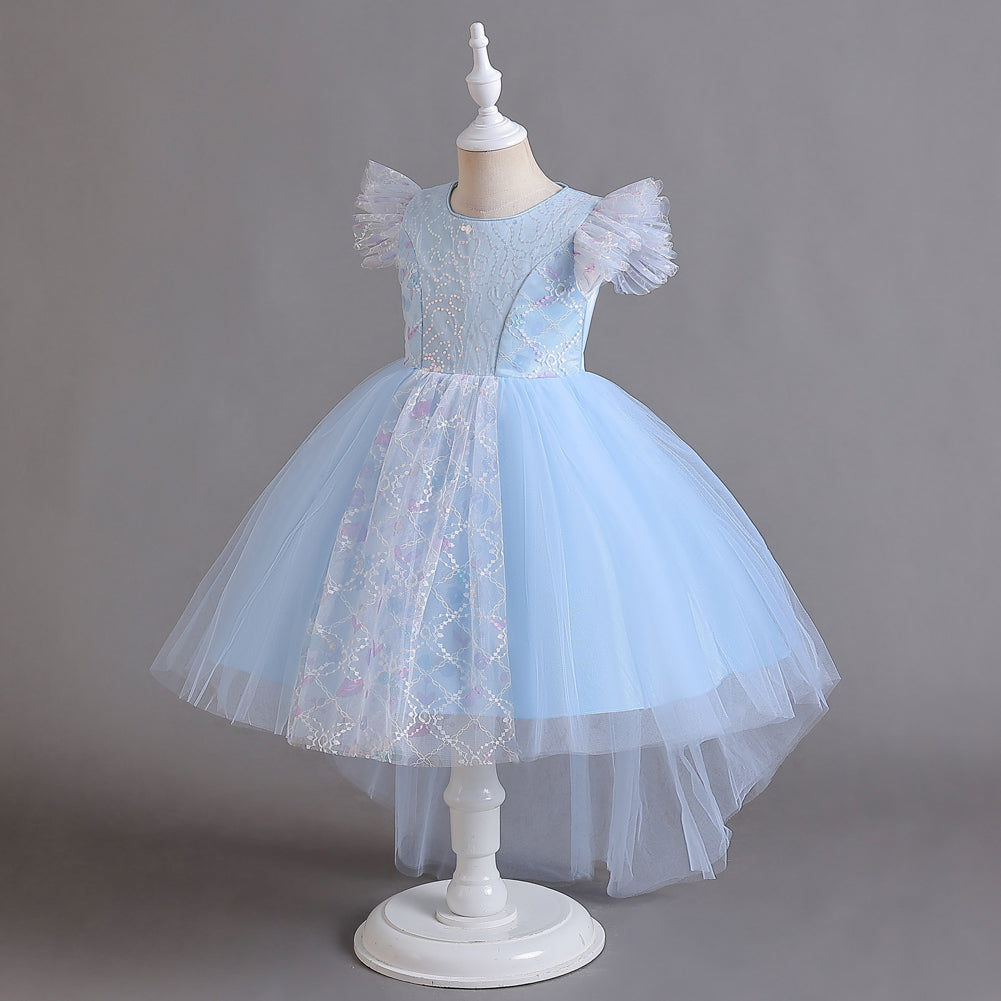 Blue Self Design Gathered Balloon Maxi Dress