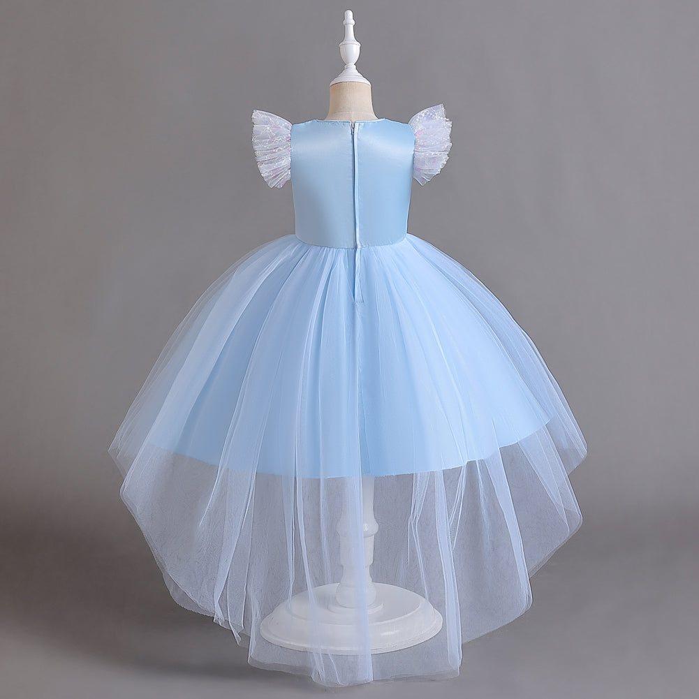Blue Self Design Gathered Balloon Maxi Dress