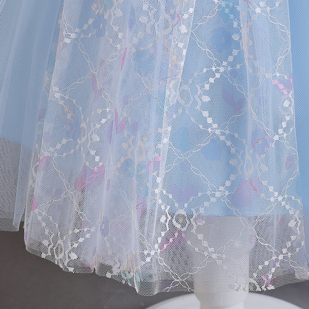 Blue Self Design Gathered Balloon Maxi Dress