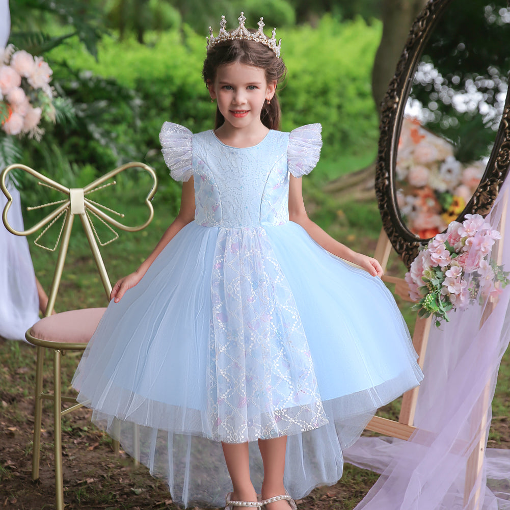 Blue Self Design Gathered Balloon Maxi Dress
