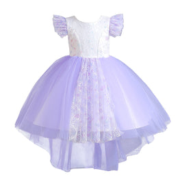 Girls Purple Self Design Flutter Sleeves Sequinned Fit and Flare Dress