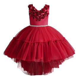 Girls Maroon Self Design Maxi Dress