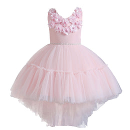 Girls Pink Floral Self Design Gathered Or Pleated Balloon Maxi Dress