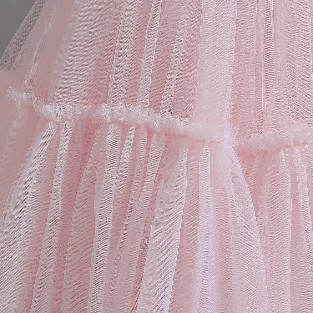 Girls Pink Floral Self Design Gathered Or Pleated Balloon Maxi Dress