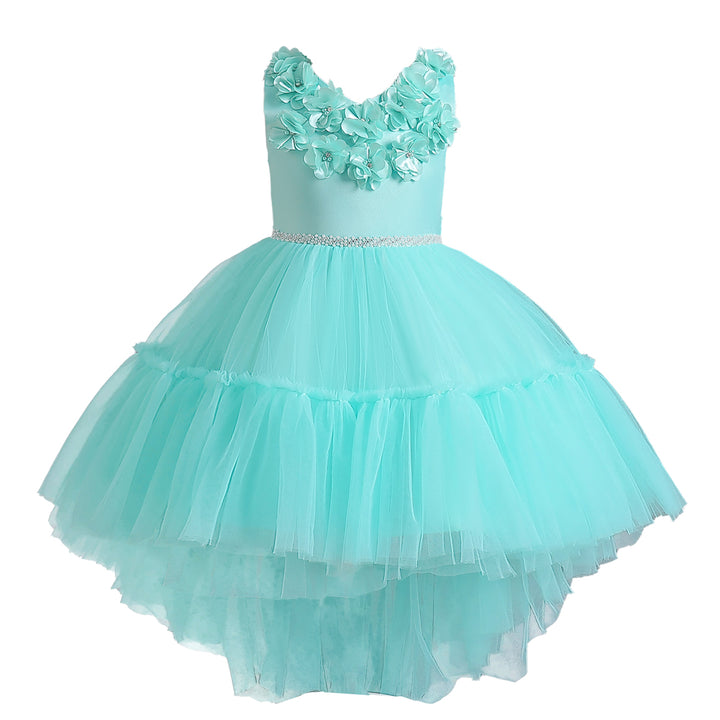 Green Embellished V-Neck Sleeveless Tiered Balloon Maxi Dress
