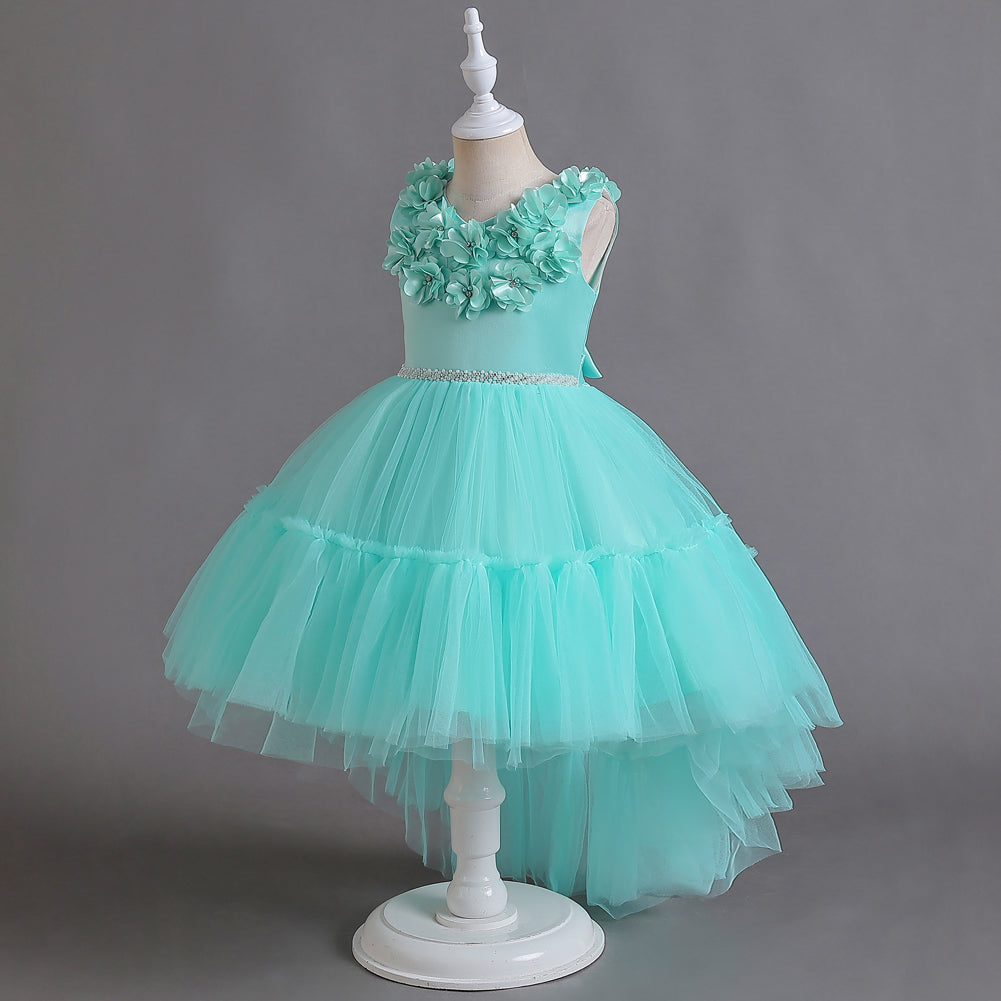 Green Embellished V-Neck Sleeveless Tiered Balloon Maxi Dress