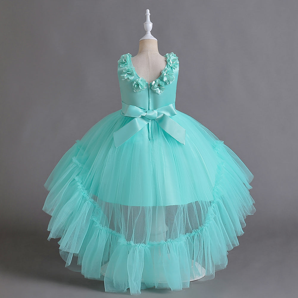 Green Embellished V-Neck Sleeveless Tiered Balloon Maxi Dress