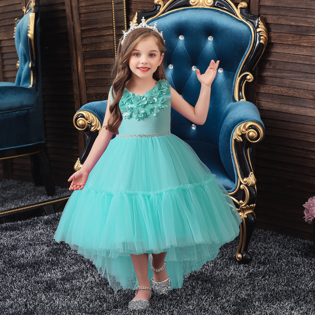 Green Embellished V-Neck Sleeveless Tiered Balloon Maxi Dress