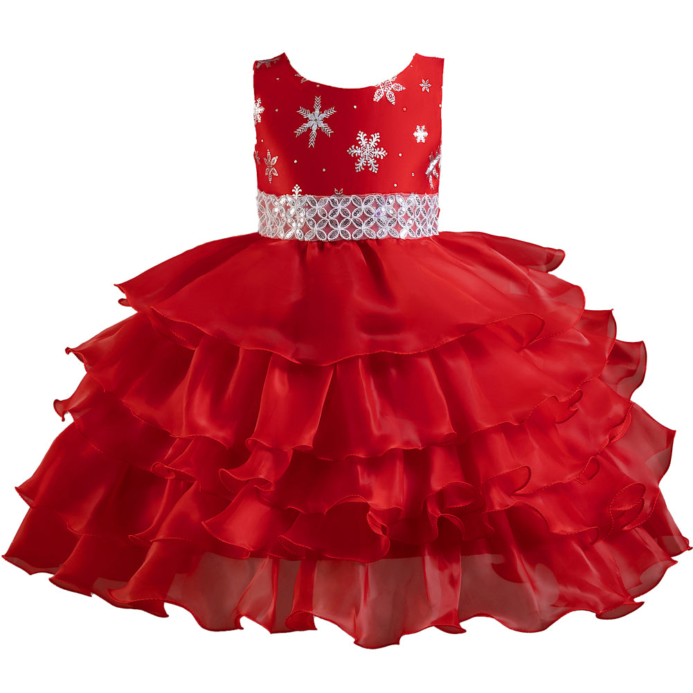 Red Embellished Sleeveless Layered Balloon Maxi Dress