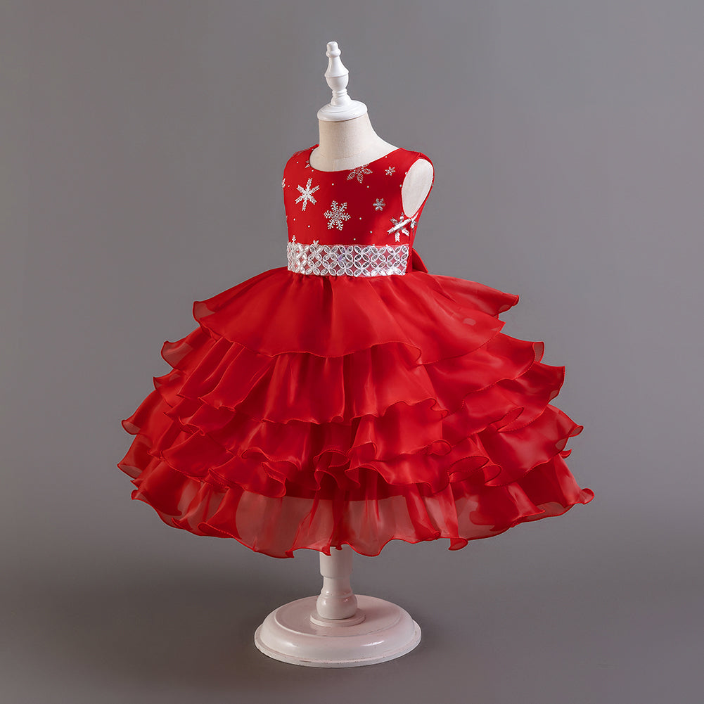 Red Embellished Sleeveless Layered Balloon Maxi Dress