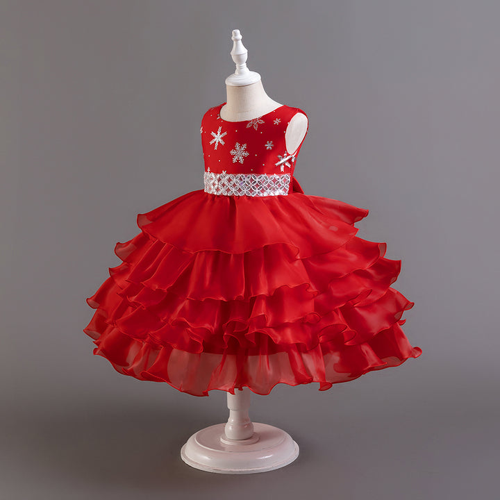 Red Embellished Sleeveless Layered Balloon Maxi Dress