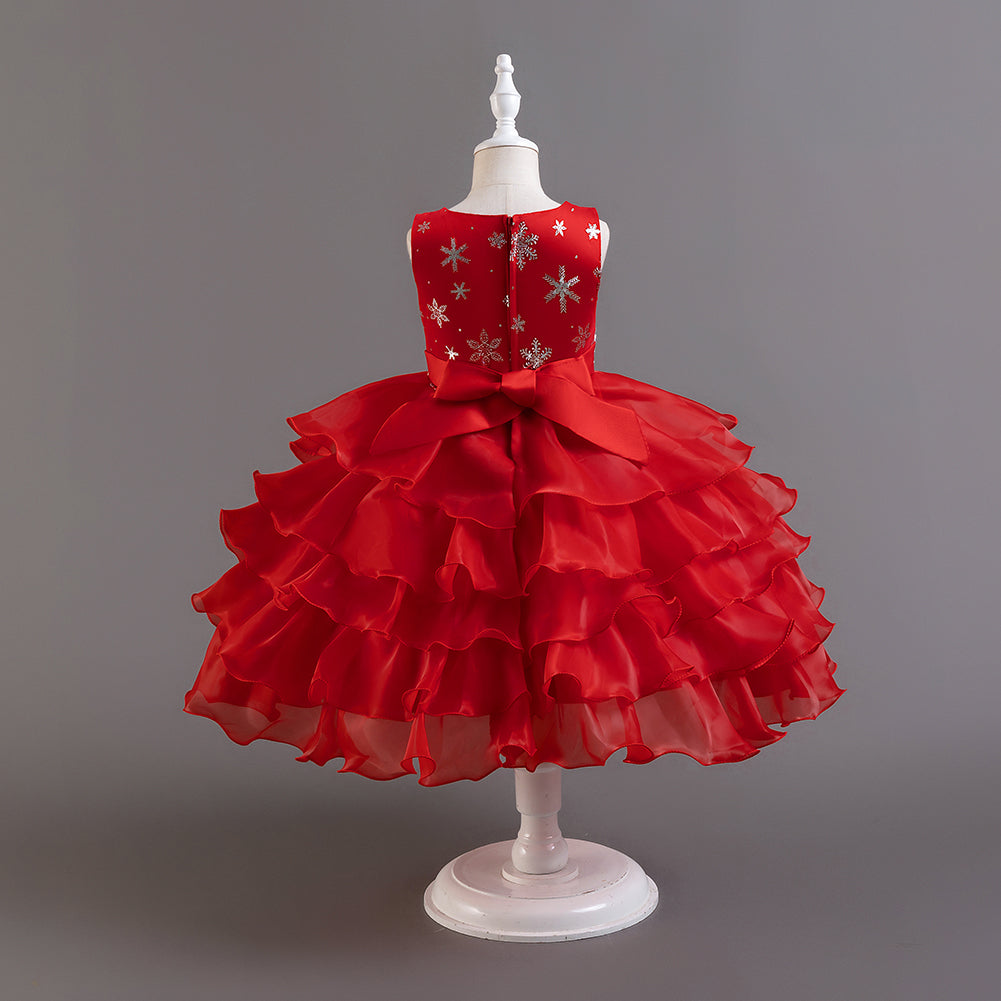Red Embellished Sleeveless Layered Balloon Maxi Dress