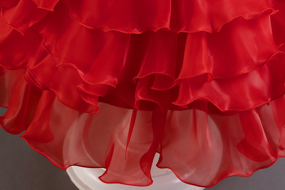 Red Embellished Sleeveless Layered Balloon Maxi Dress