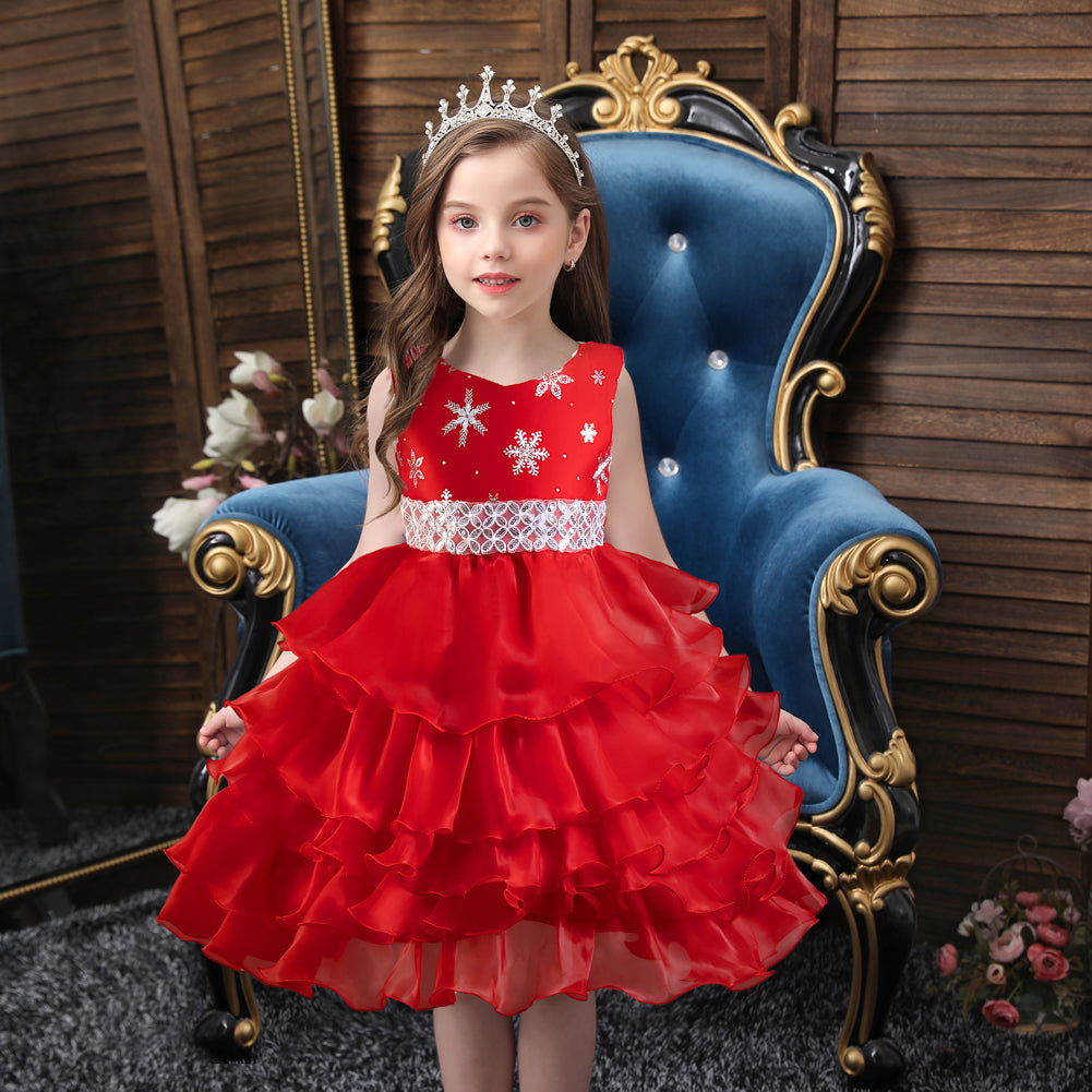 Red Embellished Sleeveless Layered Balloon Maxi Dress