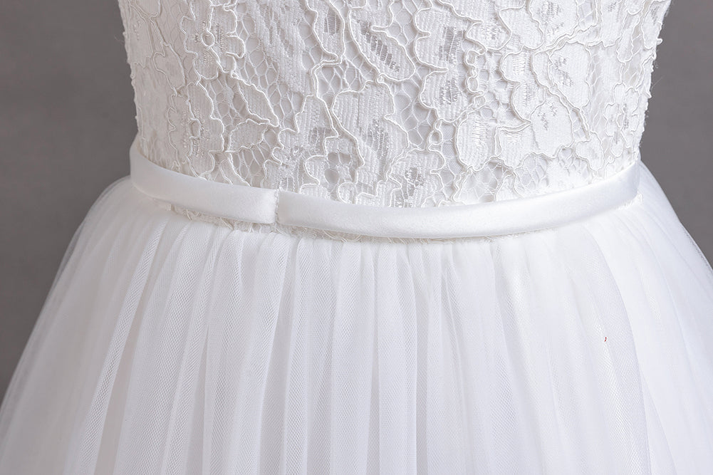 Girls White Self Design Gathered Balloon Maxi Dress