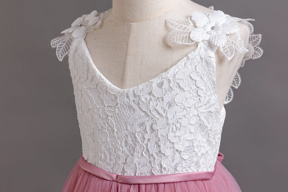 Girls Pink Self Design V-Neck Gathered Detailed Maxi Dress