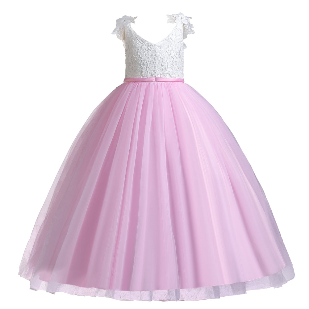 Girls Pink Self Design Maxi Dress