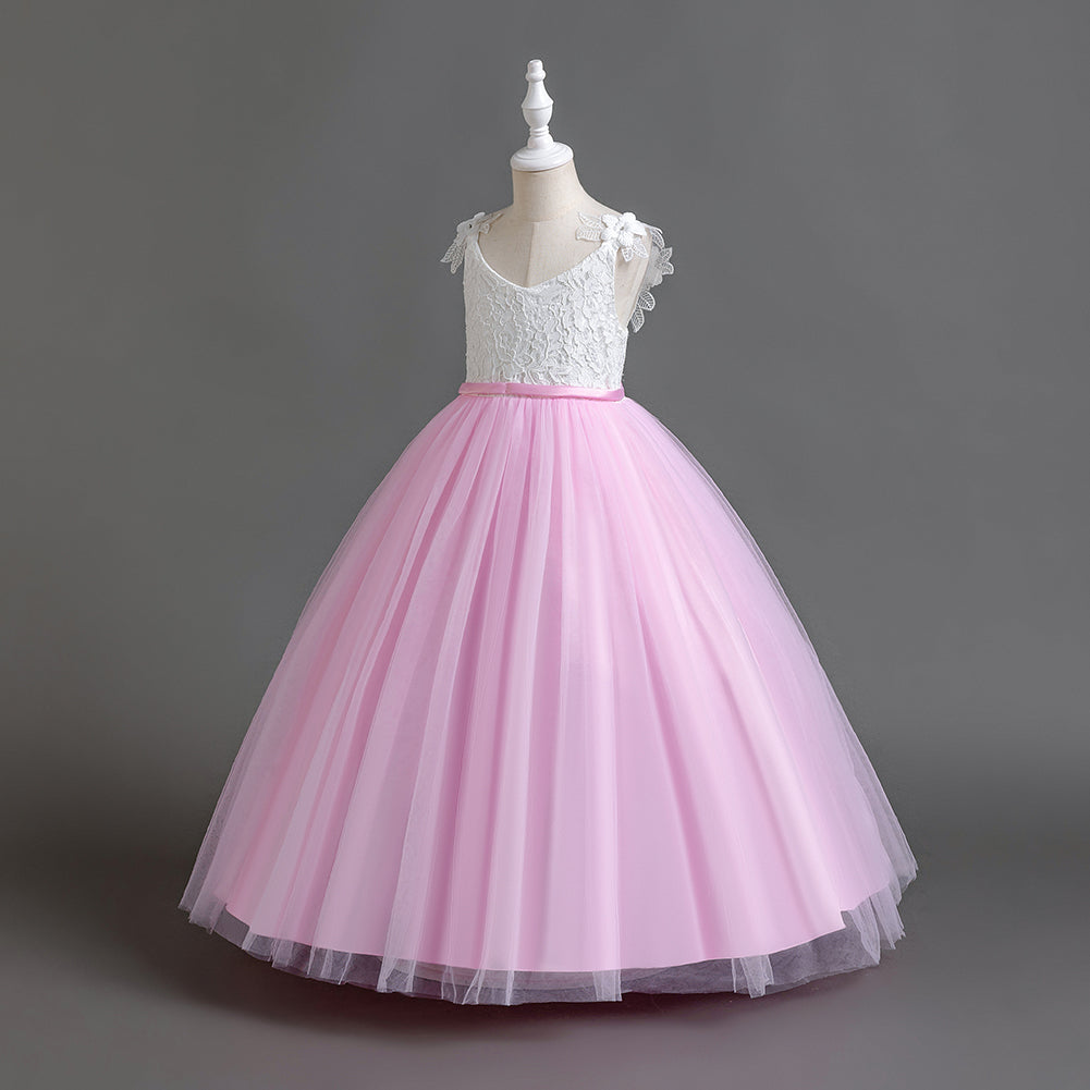 Girls Pink Self Design Maxi Dress