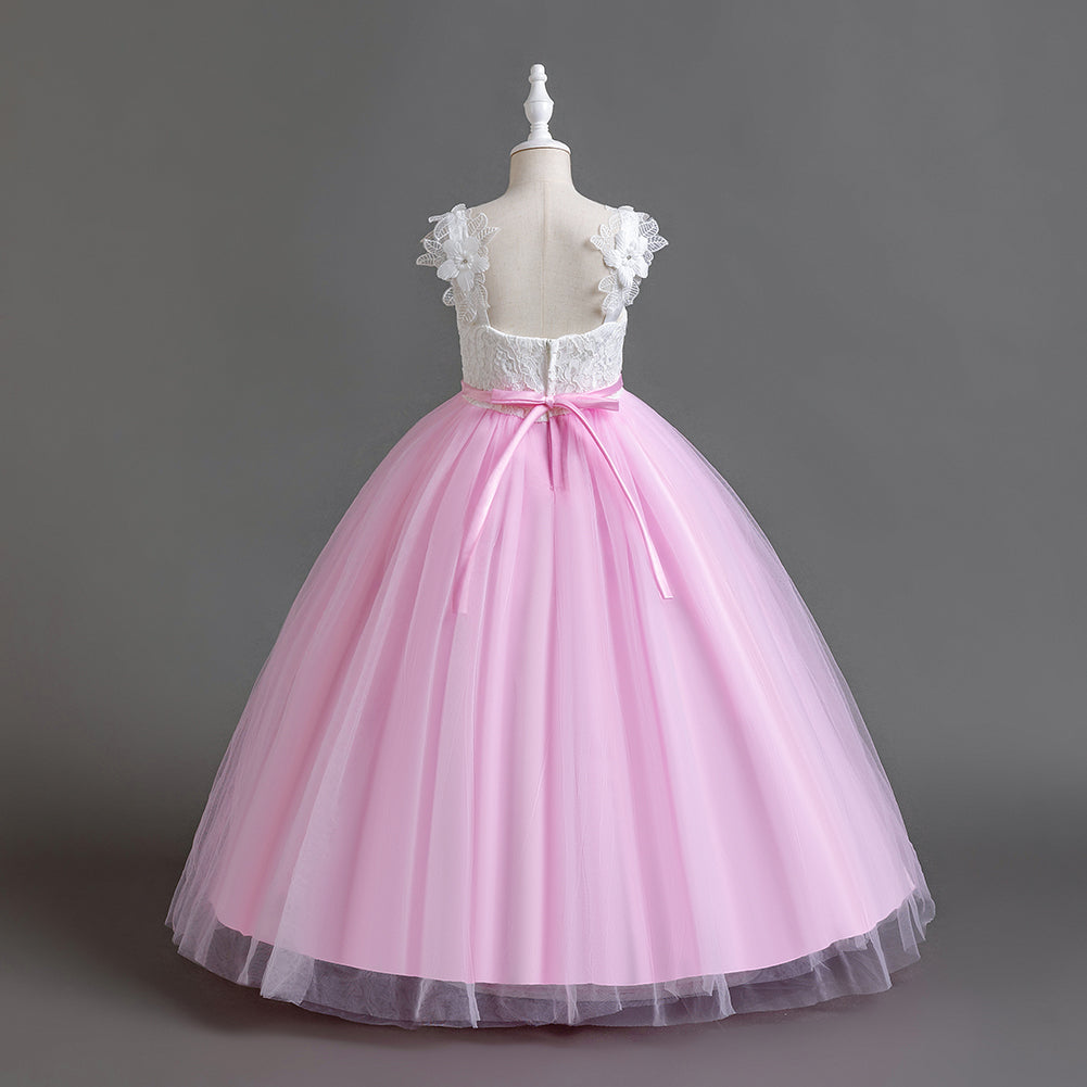 Girls Pink Self Design Maxi Dress