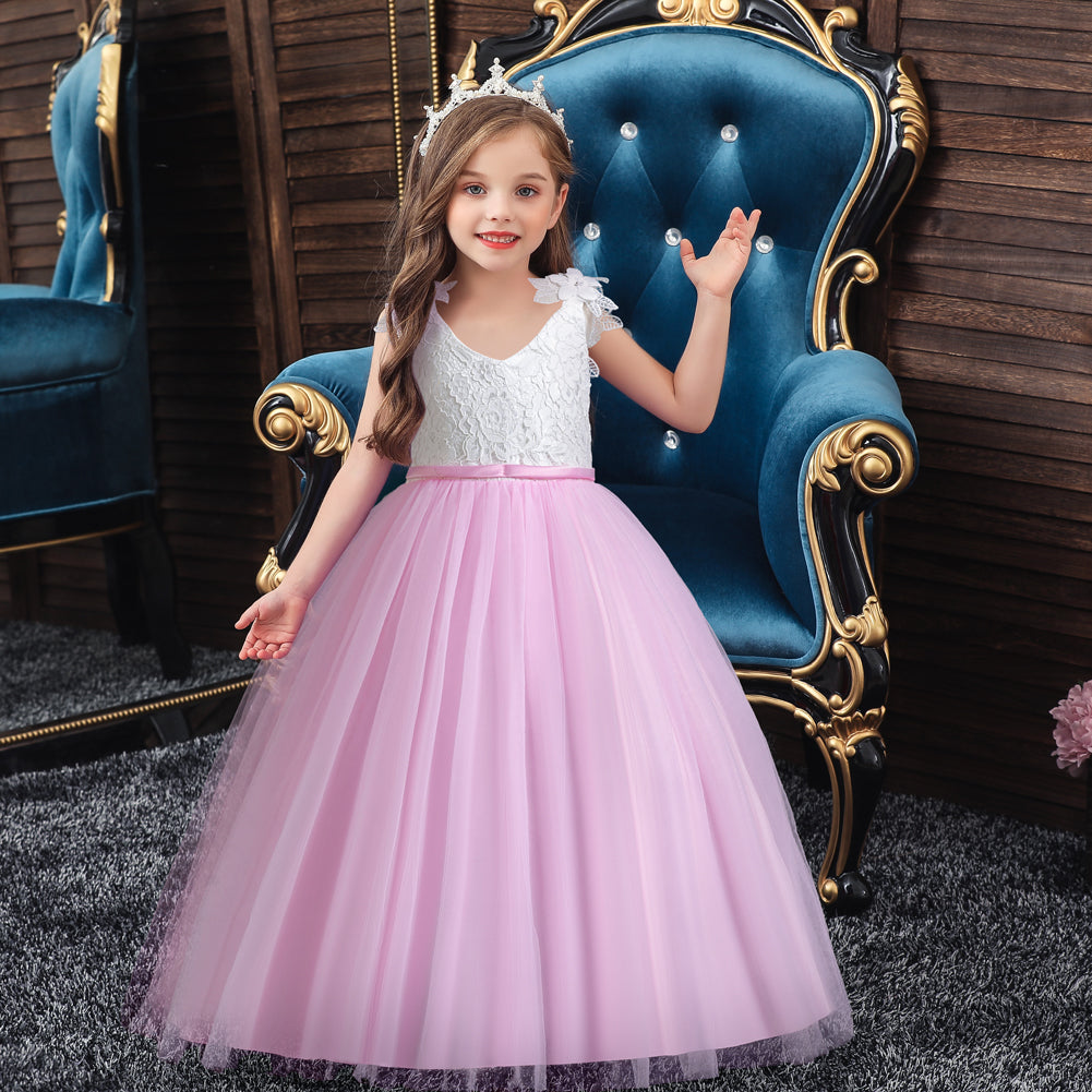 Girls Pink Self Design Maxi Dress