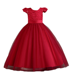 Girls Maroon Self Design Maxi Dress