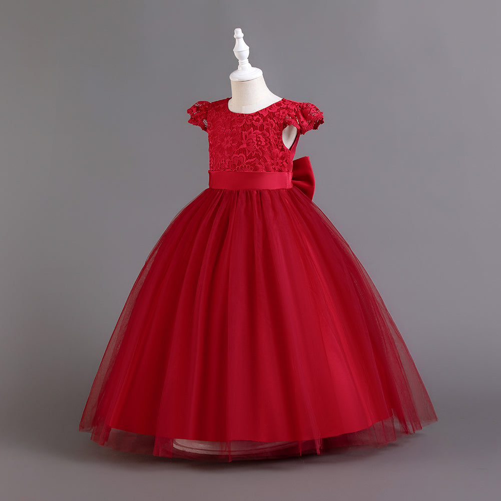 Girls Maroon Self Design Maxi Dress