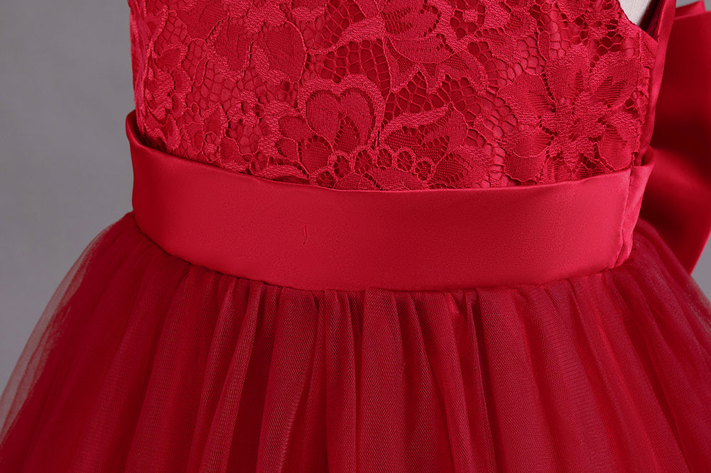 Girls Maroon Self Design Maxi Dress