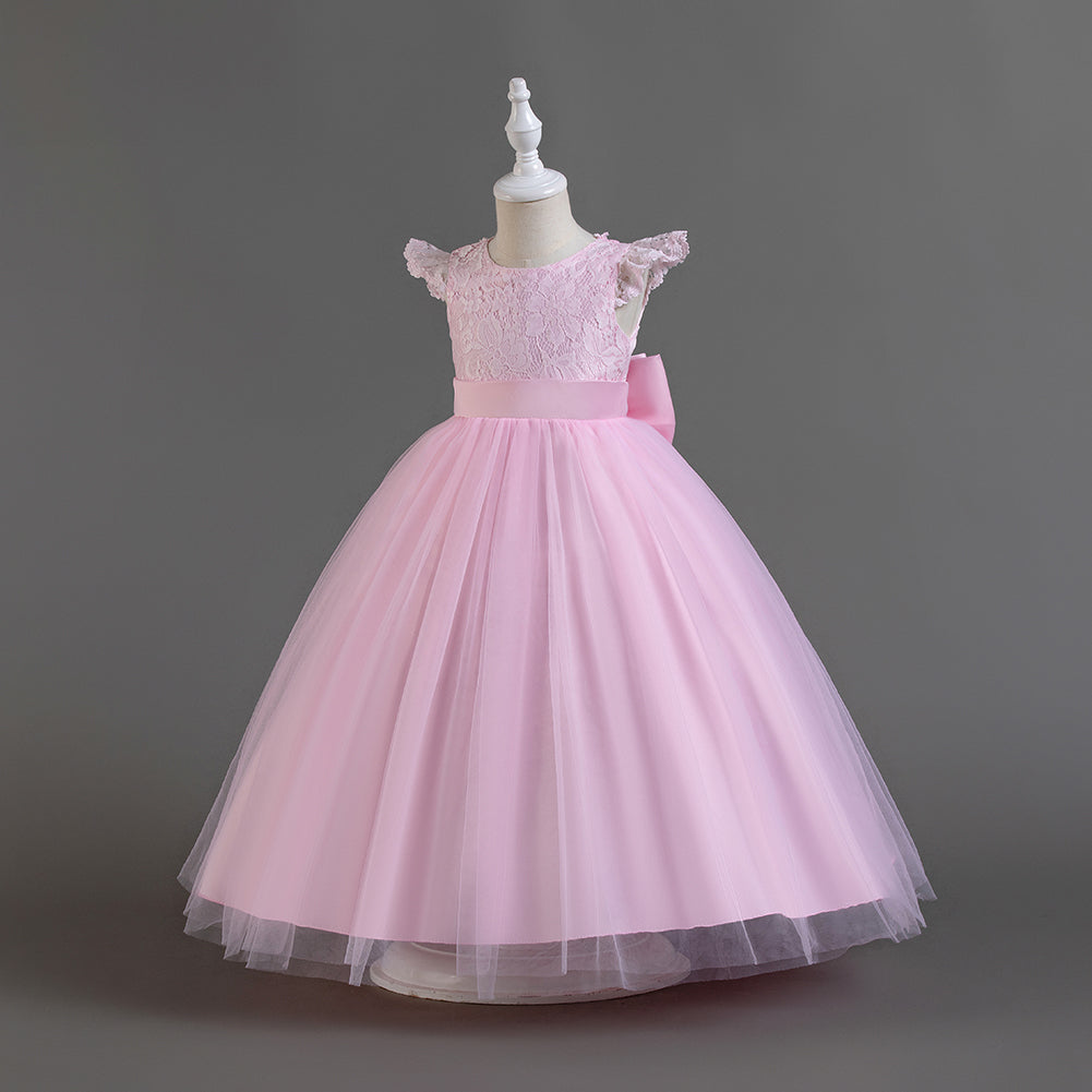 Girls Pink Self Design Maxi Gown Dress