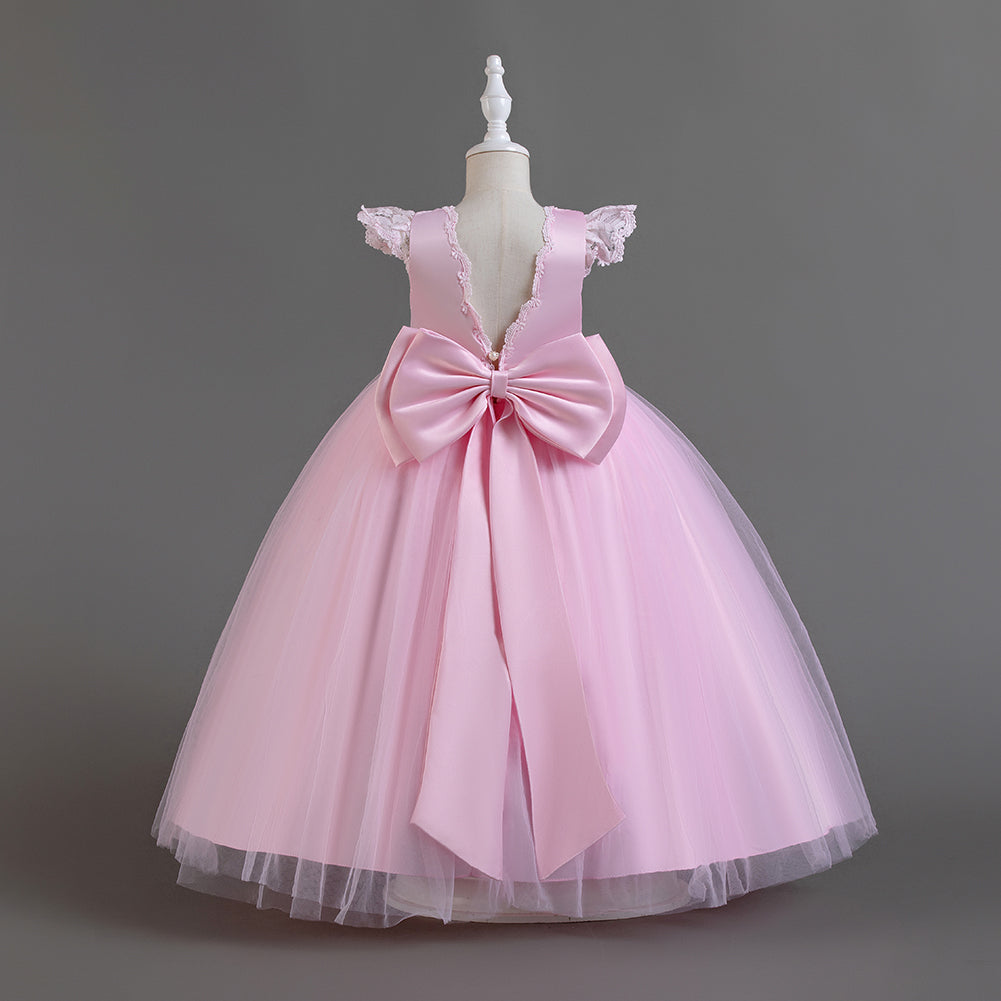 Girls Pink Self Design Maxi Gown Dress