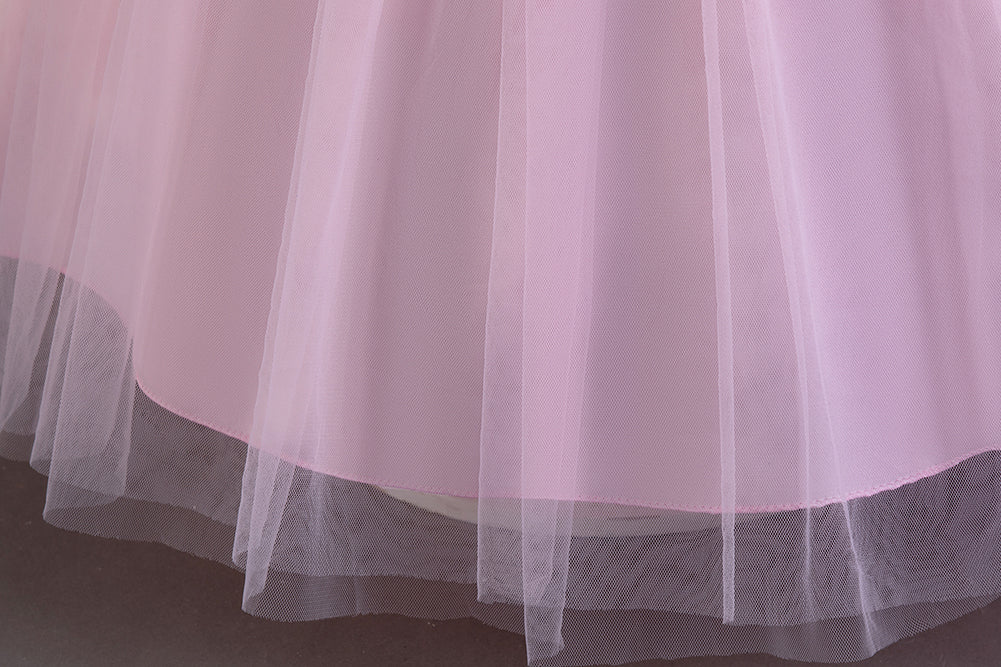 Girls Pink Self Design Maxi Gown Dress