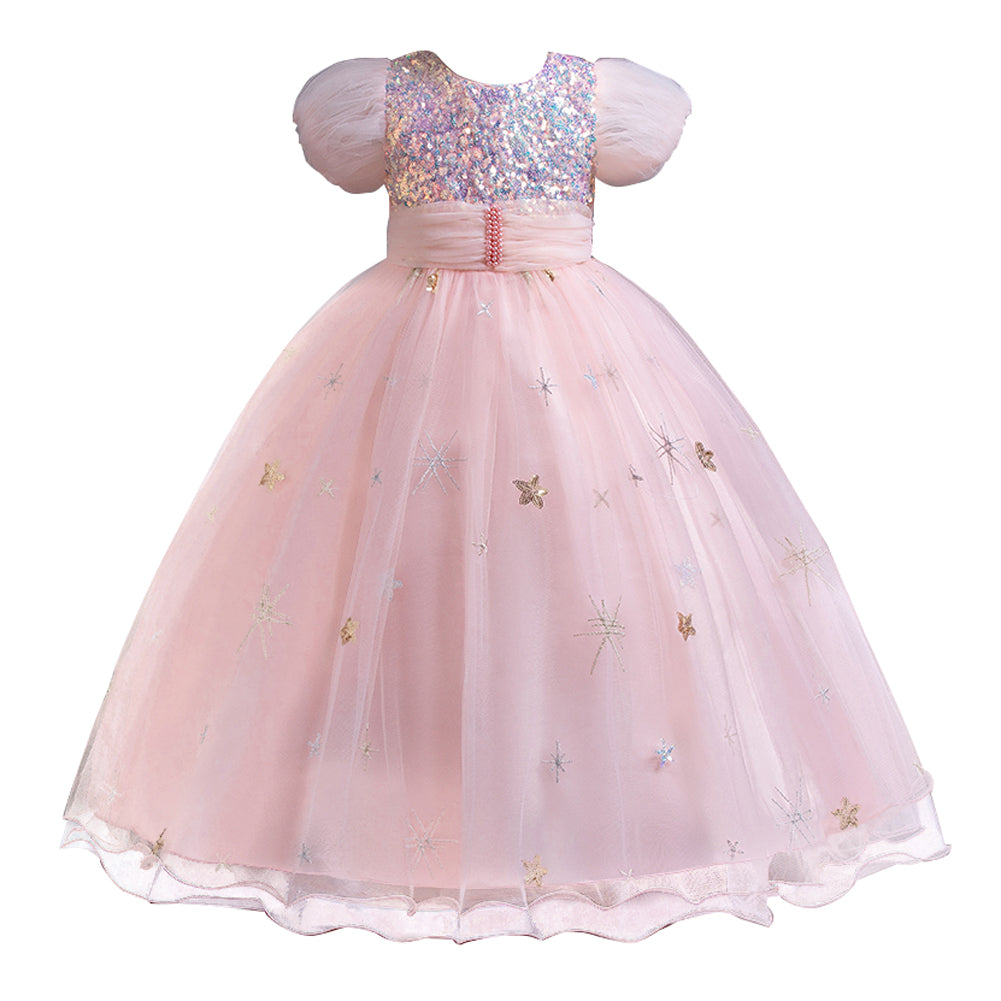Girls Embellished Puff Sleeves Fit & Flare Dress