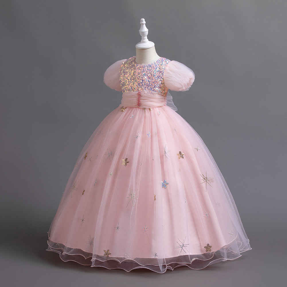 Girls Embellished Puff Sleeves Fit & Flare Dress