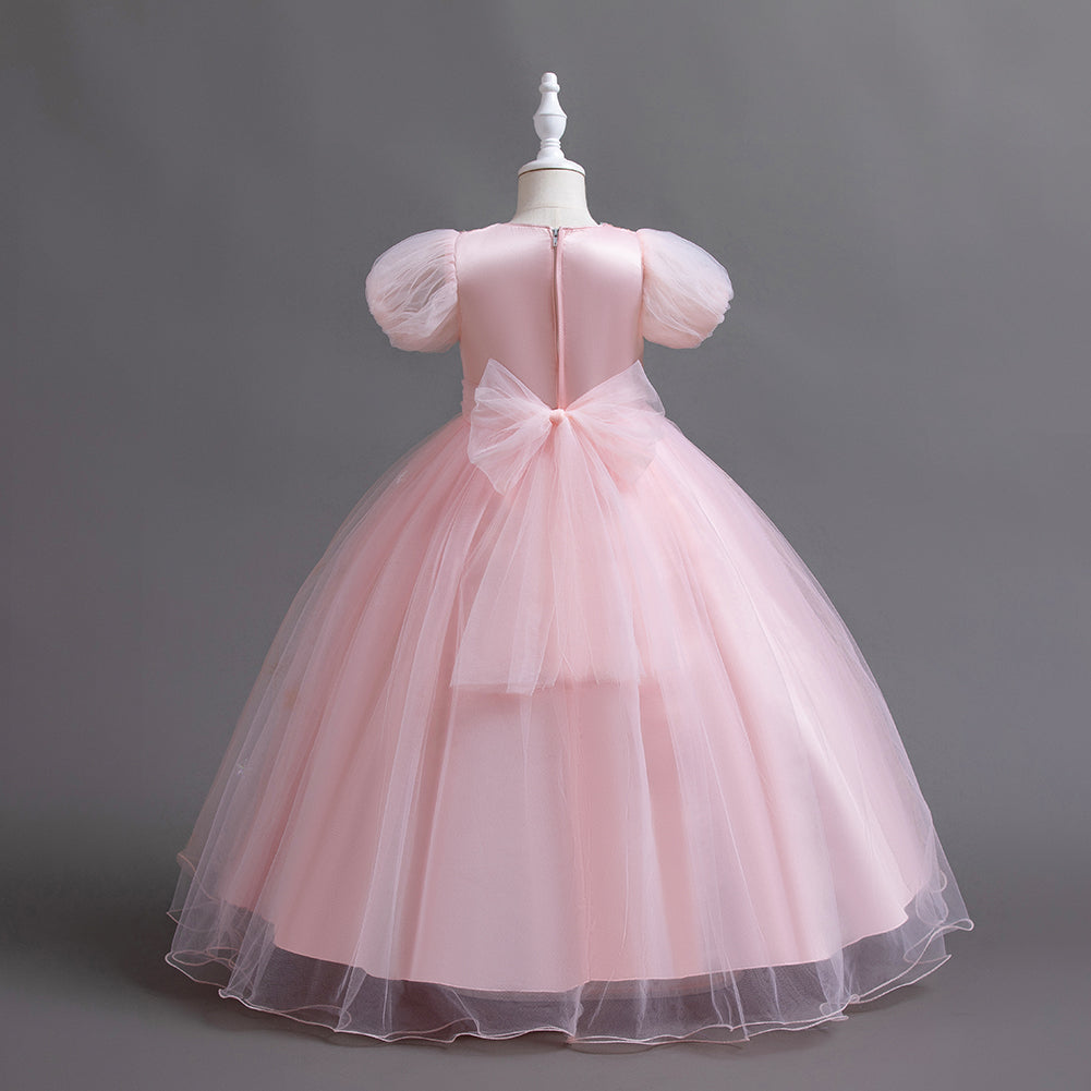 Girls Embellished Puff Sleeves Fit & Flare Dress