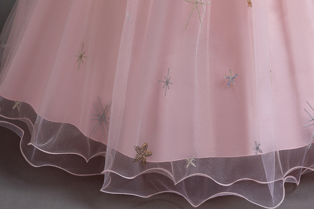 Girls Embellished Puff Sleeves Fit & Flare Dress