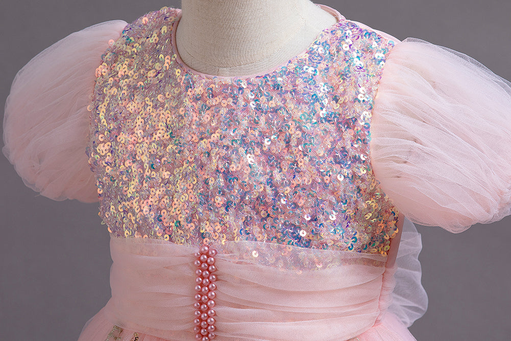 Girls Embellished Puff Sleeves Fit & Flare Dress