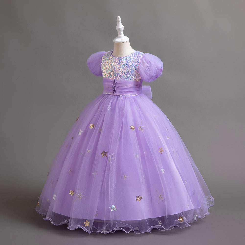Girls Embellished Puff Sleeves Fit & Flare Dress