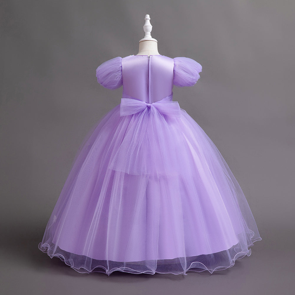 Girls Embellished Puff Sleeves Fit & Flare Dress