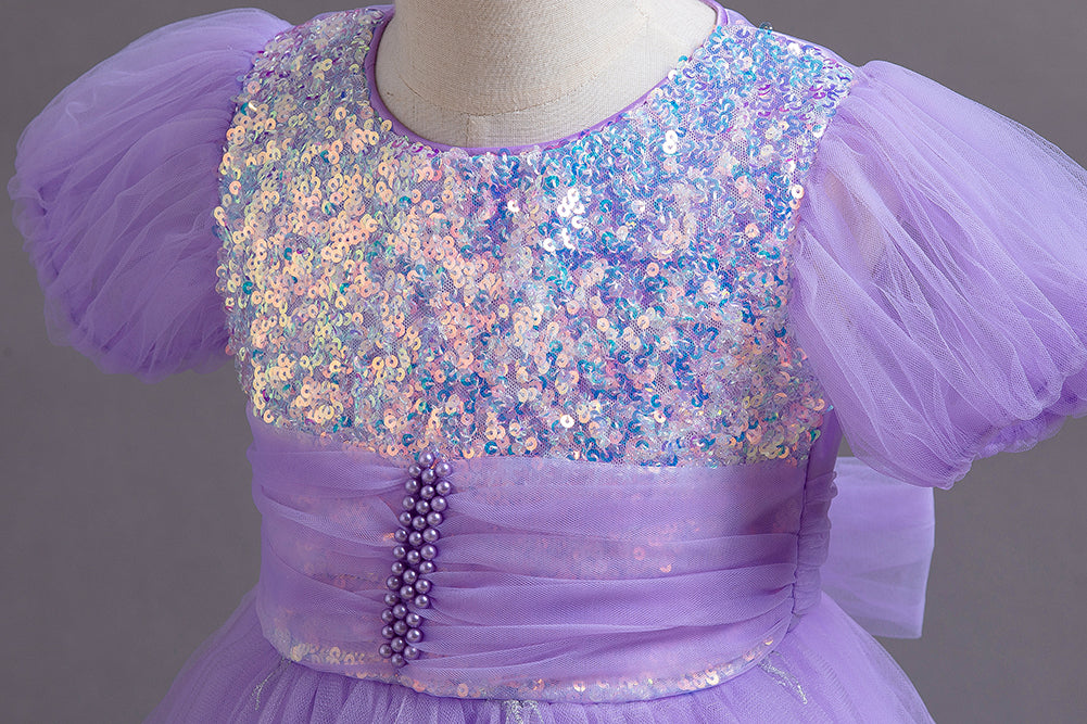 Girls Embellished Puff Sleeves Fit & Flare Dress