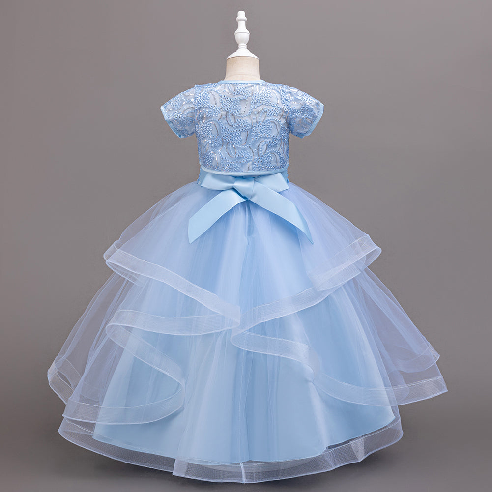 Girls Embellished Bow Detailed Net Tulle Dress