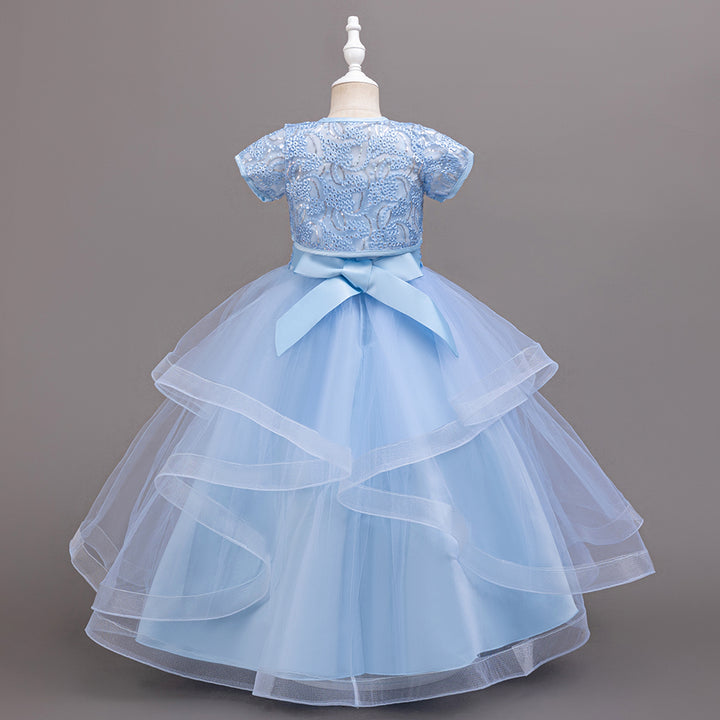Girls Embellished Bow Detailed Net Tulle Dress