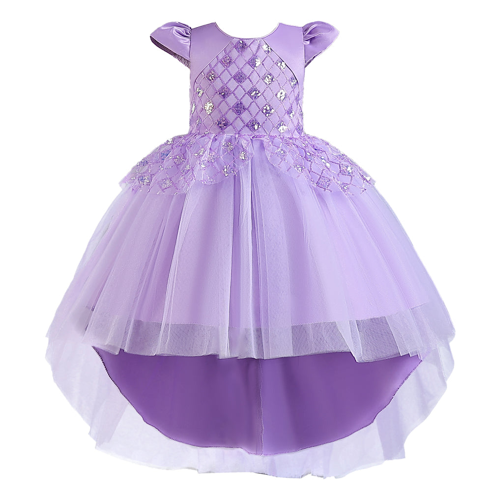 Girls Purple Embellished Sequined Balloon Maxi Dress
