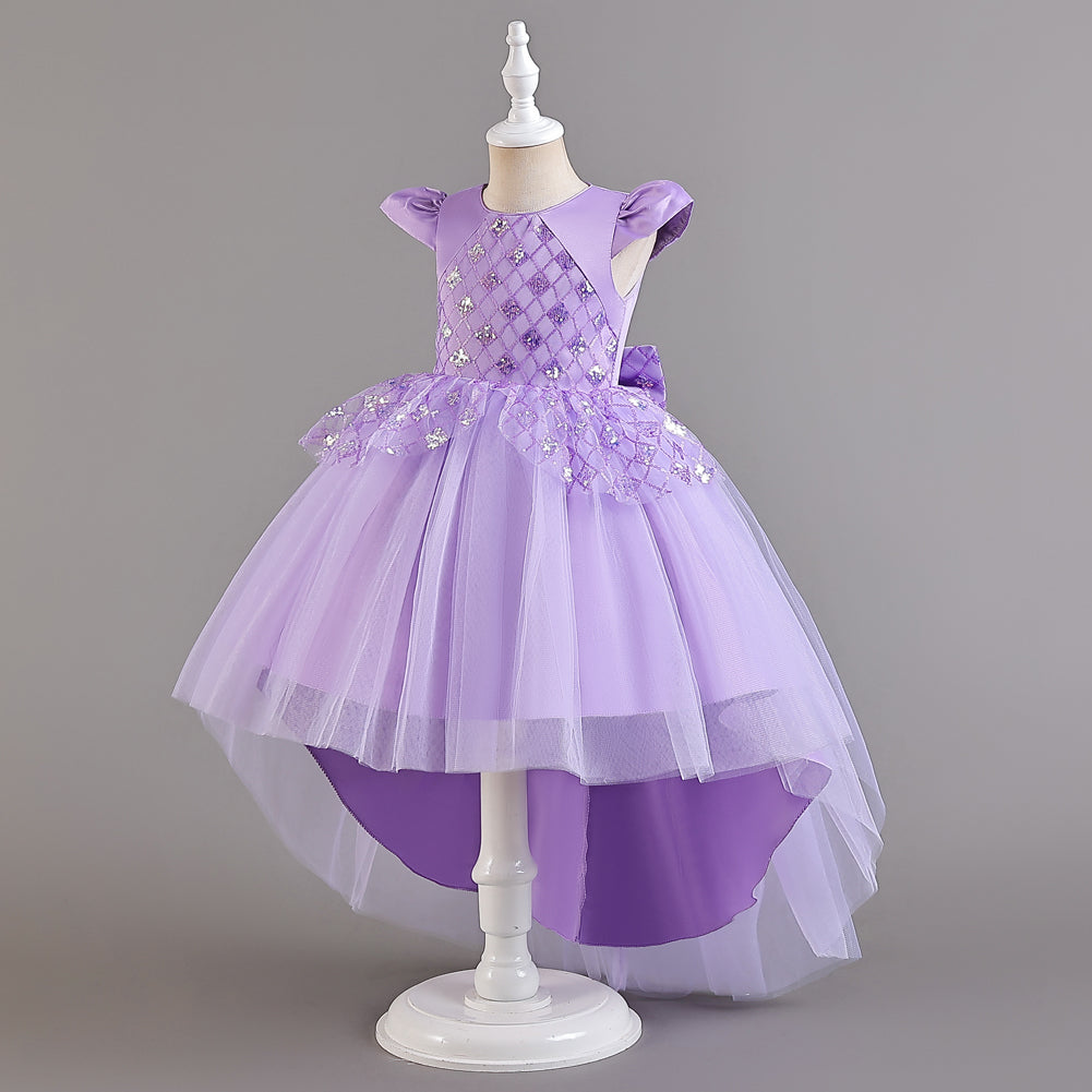 Girls Purple Embellished Sequined Balloon Maxi Dress