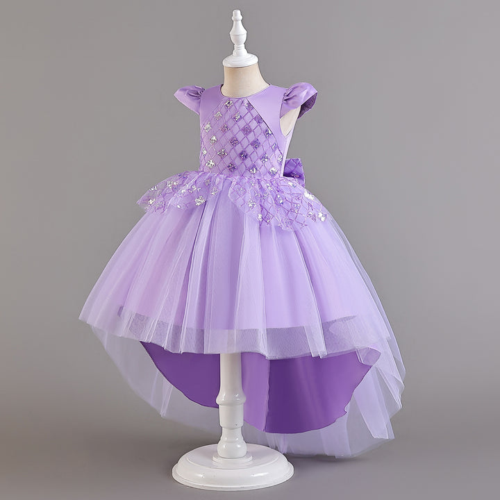 Girls Purple Embellished Sequined Balloon Maxi Dress