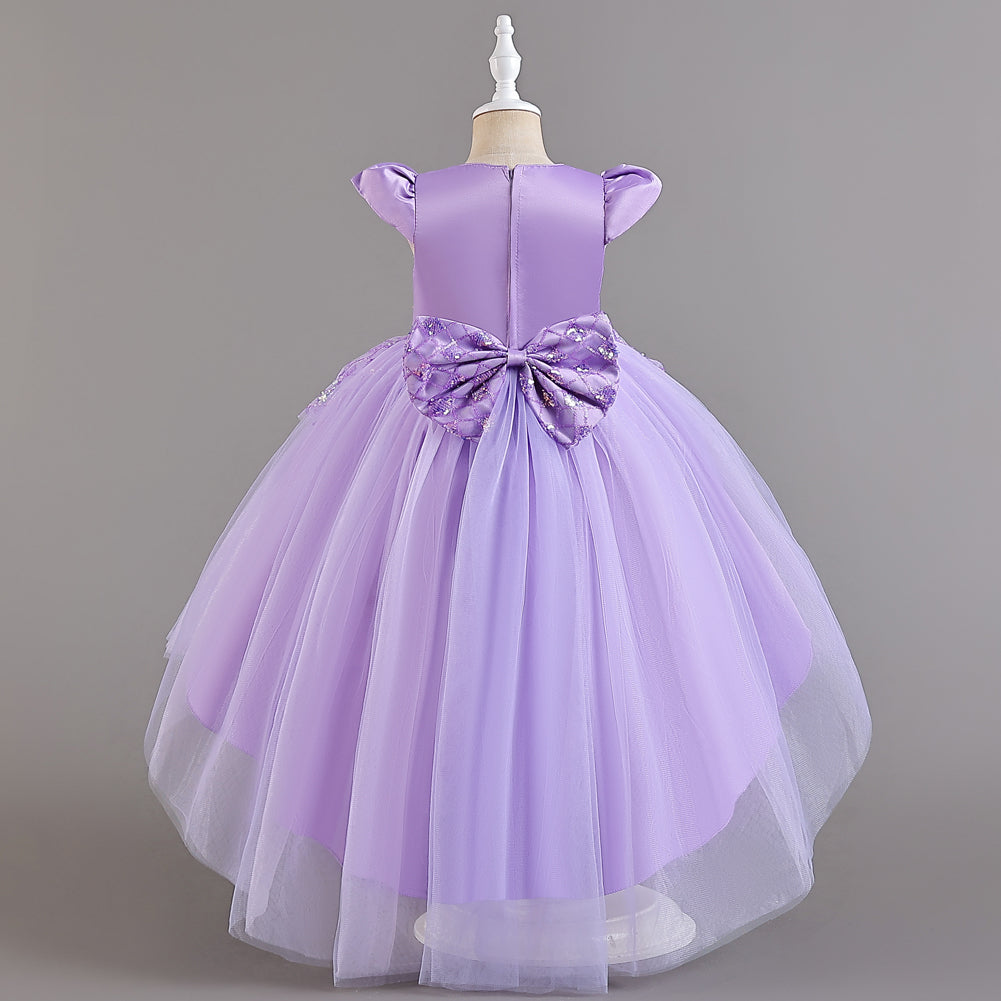 Girls Purple Embellished Sequined Balloon Maxi Dress